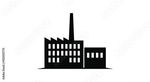 A stark black silhouette of an industrial factory building with a prominent smokestack a minimalist silhouette high quality professional detailed modern