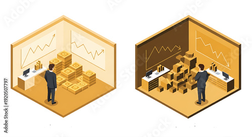 Business Growth and Decline Financial Performance Illustration Showing Profit and Loss Scenarios