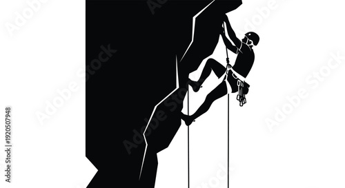 A dynamic illustration depicts a rock climber ascending a steep cliff face showcasing strength and determination silhouette high quality