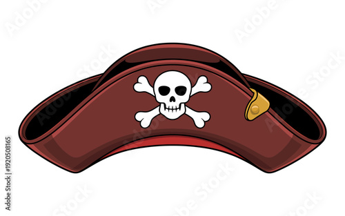 Pirate hat with skull and crossbones symbol on front  cartoon style