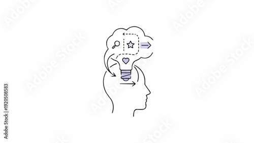 Human Head with Light Bulb and Ideas.