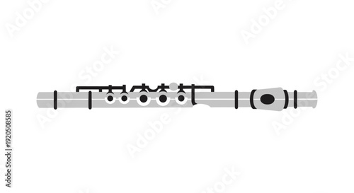 Silver Flute Musical Instrument Closeup.