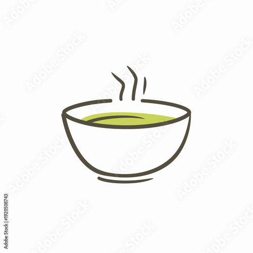 Simple illustration of a bowl with soup or broth with steam rising up
