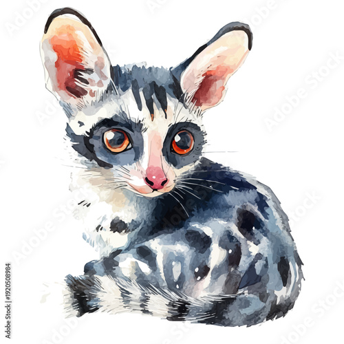 Genet, watercolor vector , isolated on a white background.