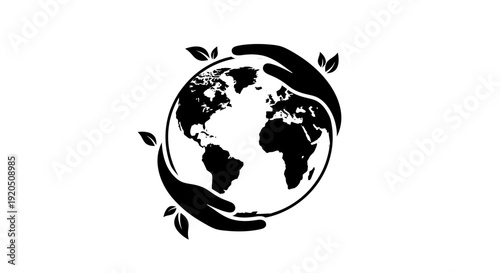 Globe Surrounded by Leaves and Hands.