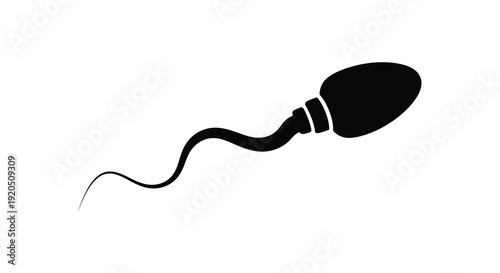 A stark black depiction showcases a human sperm cell against a white background emphasizing biological form as a silhouette