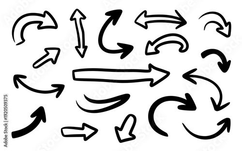 Hand drawn arrows pointing in different directions on white background