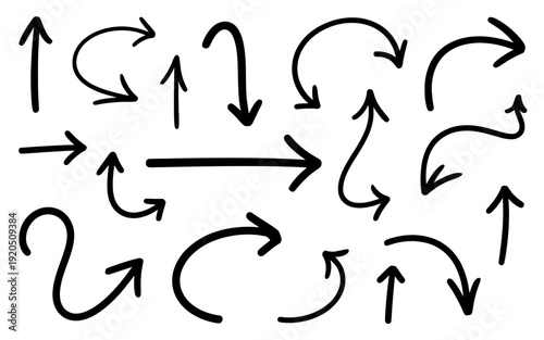 Hand drawn arrows in different directions on white background for graphic design