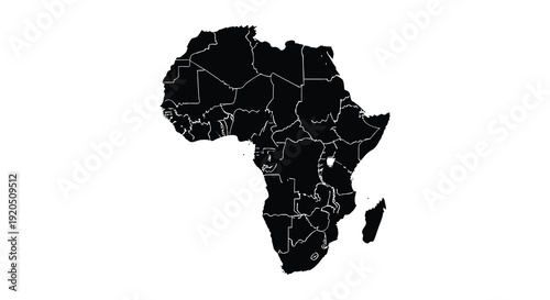 A stark black outline depicts the continent of africa showcasing its diverse geography as a silhouette high quality professional