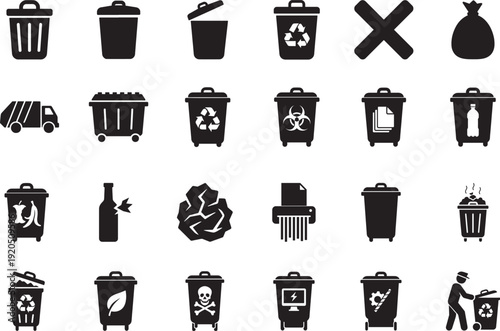 Trash linear icon set. Modern outline symbols for delete, recycle and waste management.