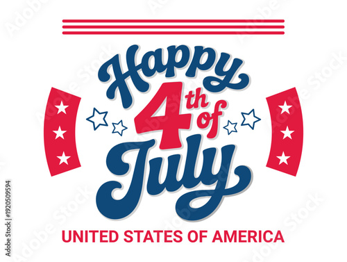 Happy 4th of July Badge Lettering, Independence of the United States of America