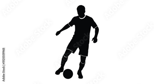 A striking black silhouette depicts a male figure dynamically kicking a soccer ball showcasing athletic prowess silhouette high quality