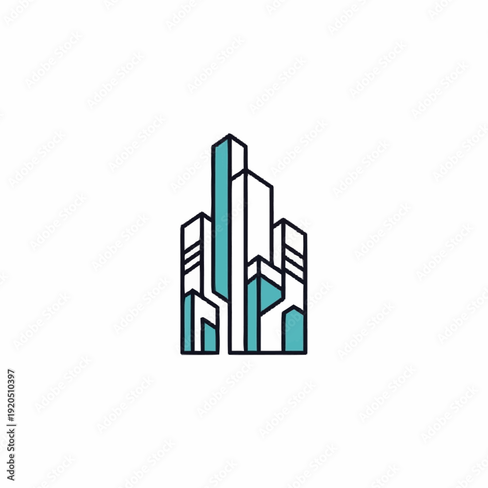 Fototapeta premium Modern Abstract Geometric Skyscraper Building Icon.