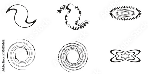 Collection of abstract black and white line art shapes and patterns