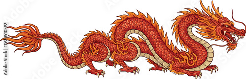 Chinese dragon illustration in traditional Asian style isolated mythological creature cultural symbol vector artwork