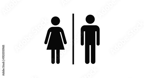 A simple graphic depicts a male and female figure separated by a vertical line representing restroom signage silhouette