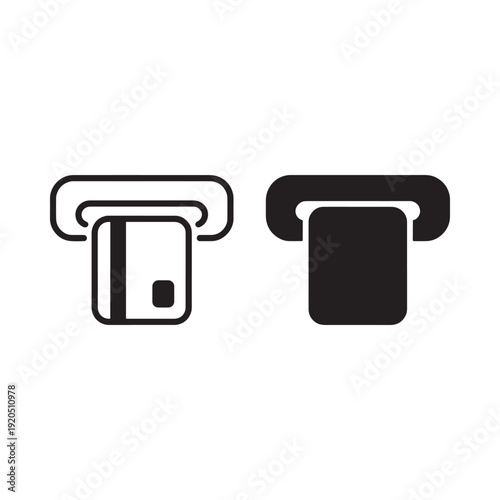 Simple black and white icons depicting an atm and card reader