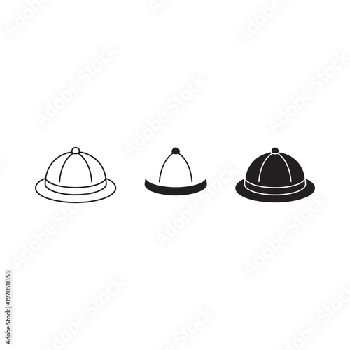 Three pith helmets in varying line weights a black and white illustration