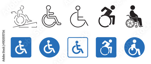 Wheelchair Accessibility Icons Set – Disabled Person, ADA Accessible Symbol Collection Vector