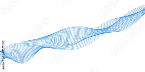 A business tie isolated on a white background features a blue wave pattern with flowing gradient lines and a vector motion design that creates a liquid swirl texture