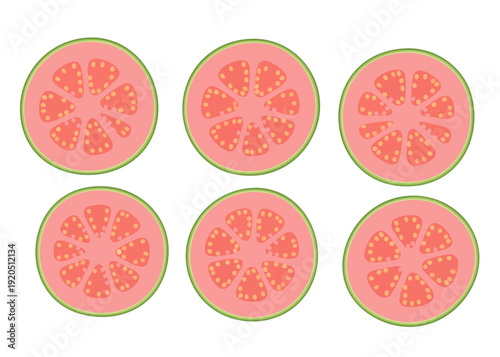 Six identical illustrations of sliced grapefruit arranged in two rows.