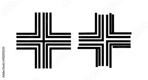 Abstract Cross Symbol Made of Intersecting Parallel Lines on Isolated White Background, Geometric Pattern