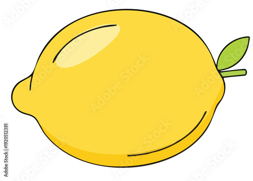 A simple cartoon illustration of a smiling lemon with a leaf.