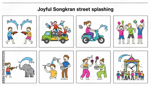 Joyful Songkran Water Festival Celebrations Illustrations