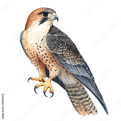 Falcon, watercolor vector painting, isolated on a white background.
