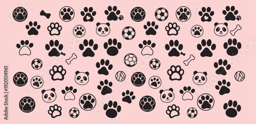 Rows of paw prints and bones pattern variations paw, print, bone, pattern, row, black, white, brown, beige, red, yellow, green, orange, purple, pink, blue, variation, animal, dog, cat, border, design,