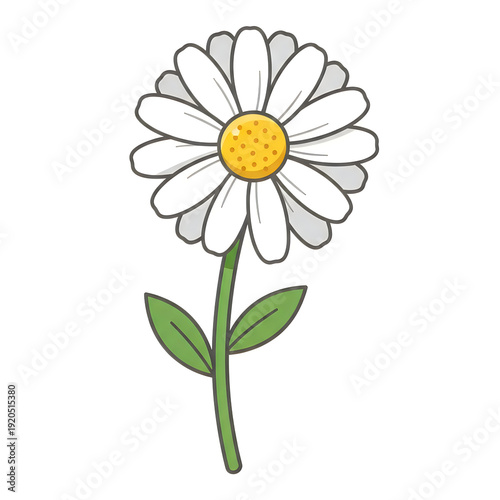 Wallpaper Mural A simple and cheerful illustration of a white daisy flower with green stem and leaves Torontodigital.ca