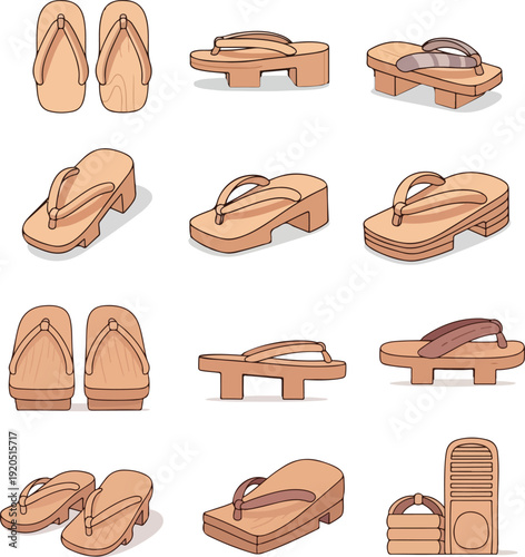 Traditional Japanese Wooden Geta and Zori Sandals Set for Spring Festivals