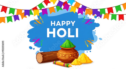 Colorful celebration of holi with traditional decorations and sweets