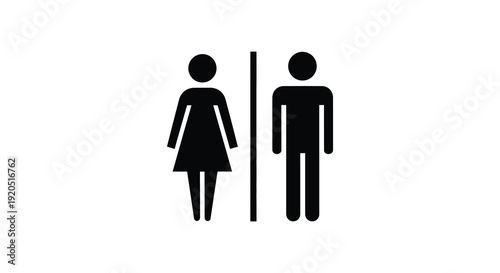 A minimalist depiction of male and female figures separated by a vertical line representing restroom signage silhouette high quality