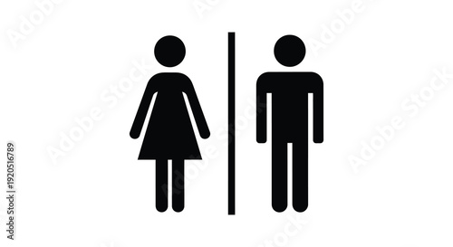 A simple graphic displays a male and female figure separated by a vertical line depicting restroom signage silhouette