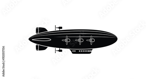 A striking black silhouette of a vintage airship with propellers and gondolas displaying a classic design silhouette high quality