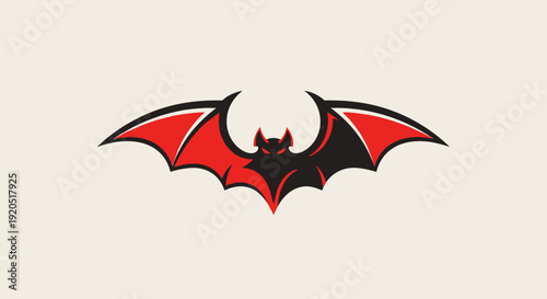 Halloween bat vector illustration with red tribal wings and fiery devil design