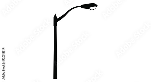A stark black silhouette of a curved street lamp post against a plain white background a minimalist silhouette