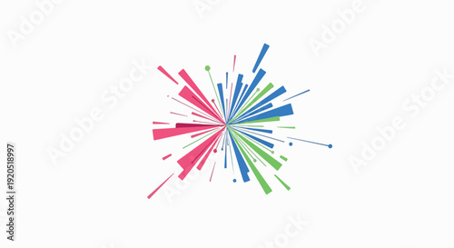 Abstract explosion of colorful lines and shapes radiating from a central point, representing energy and creativity