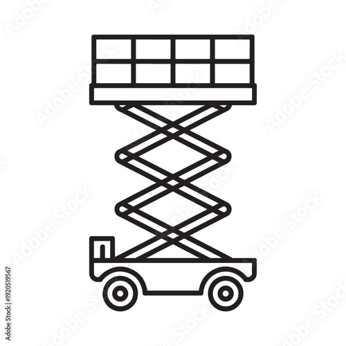 Simple line drawing of a scissor lift on wheels