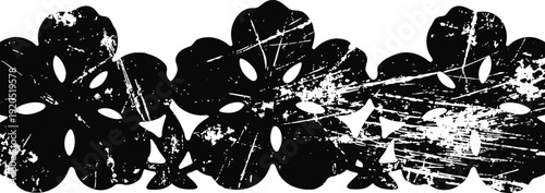 grunge black tropical leaves silhouette with distressed texture and scratches