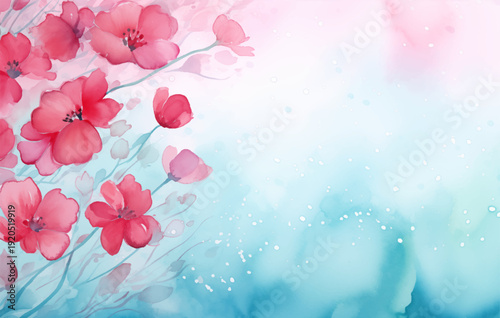 Dreamy watercolor floral painting. Vibrant pink flowers dance across a soft dreamy vector background. Sense of tranquility and wonder, enchanting arrangement of delicate pink flowers