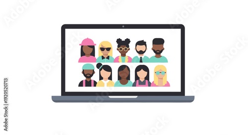 Diverse Group of People on Laptop Screen.
