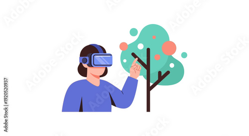 Person Wearing Virtual Reality Headset Interacting with Tree.
