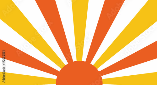 Abstract sunrise with radiating sun rays in orange and yellow.