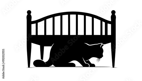 Silhouette cat crawling under bed silhouette
