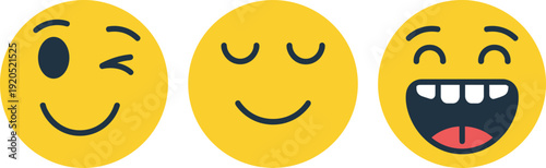 Three Yellow Emoji Faces with Different Expressions on White Background untitled