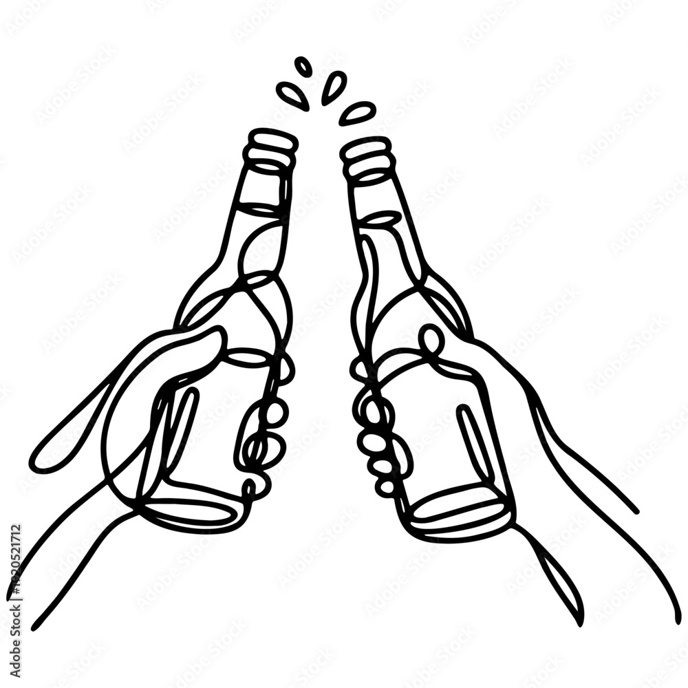 Obraz premium Glasses of Beer Cheers Outline Illustration.