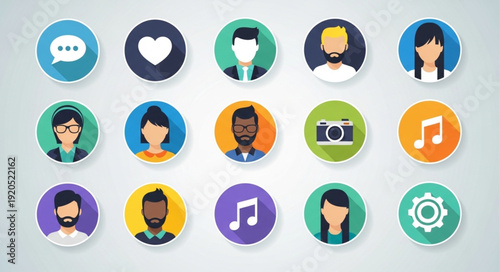 Collection of social media and communication icons on a light background.