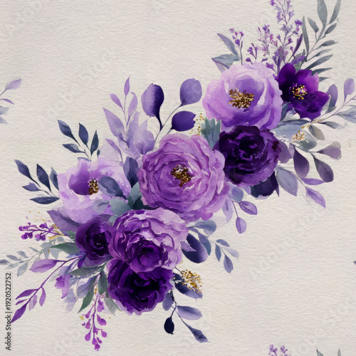 Elegant floral watercolor pattern featuring purple flowers with intricate designs
